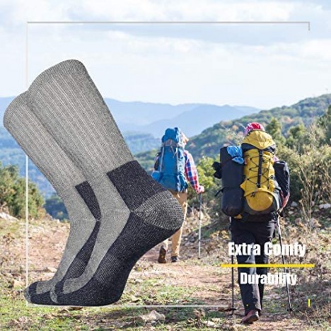 SOX TOWN Merino Wool Moisture Wicking Outdoor Hiking Hiker Cushion Crew Socks for Men 4 Pack