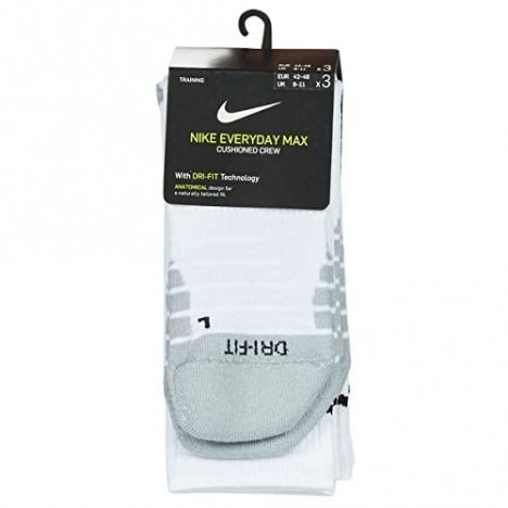 Unisex Nike Everyday Max Cushion Crew Training Sock (3 Pair) (White Small)