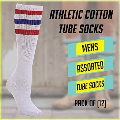 Yacht & Smith Mens & Womens Wholesale Bulk Cotton Tube Socks Referee Style by SOCKS'NBULK (12 Pairs Assorted Mens 10-13 (Shoe Size 7-12))