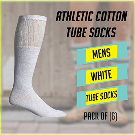 Yacht & Smith Mens & Womens Wholesale Bulk Cotton Tube Socks Referee Style by SOCKS'NBULK (6 Pairs White w/ Stripes Mens 10-13 (Shoe Size 7-12))