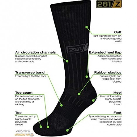 281Z Military Boot Socks - Tactical Trekking Hiking - Outdoor Athletic Sport (Black)