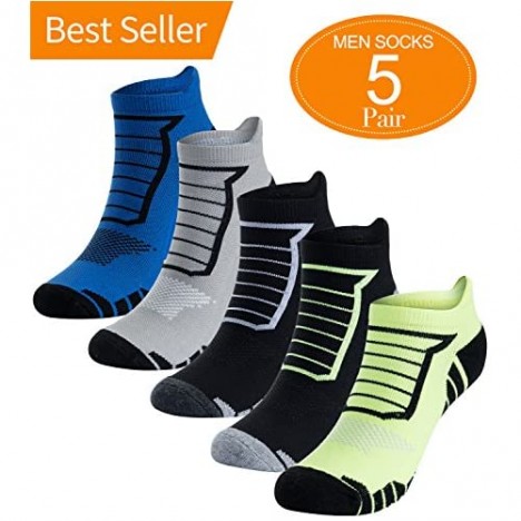 5 Pairs Men's Performance Athletic Breathable Ankle Socks Low Cut Comfort Cushioned Running Tab Socks