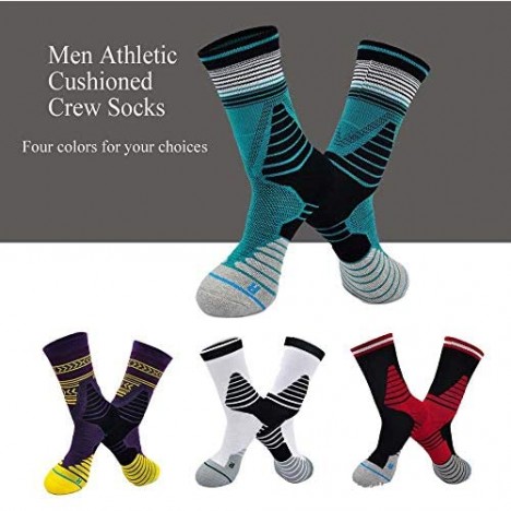 Protective Basketball Socks for Men Dri-Fit Athletic Sports Sock Running Crew Compression Stocking (4 Pairs)