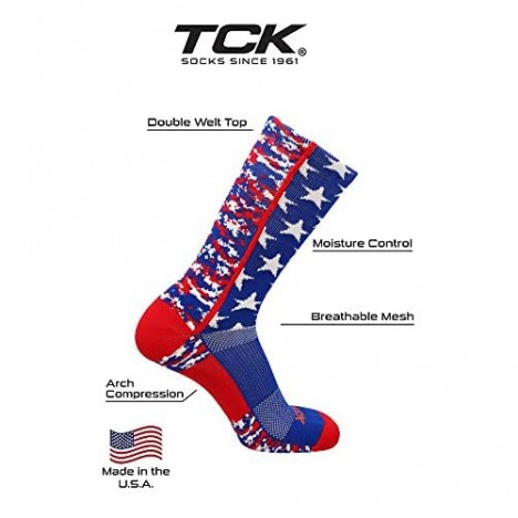 TCK Digi Camo USA American Flag Socks Crew Length Basketball Football Lacrosse Volleyball