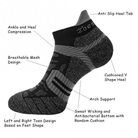 Toes&Feet Men's Anti Odor Quick-Dry Cushion Low-Cut Compression Running Socks