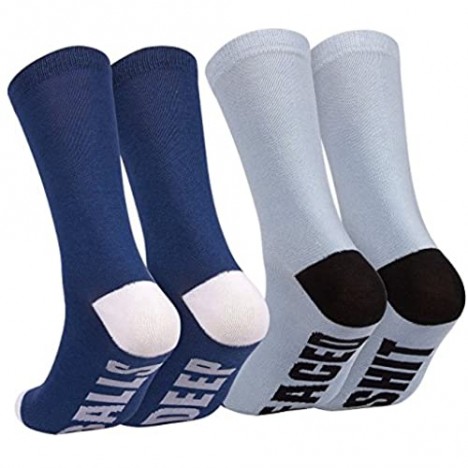 2-Pair Mens Novelty Socks - Funny Inappropriate Socks with Printed Quotes Sht Faced Balls Deep Fits Shoe Size US 7-11