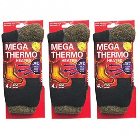3 Pairs Men Heated Mega Thermo Thermal Insulated Crew Heavy Duty Socks Fur Lined