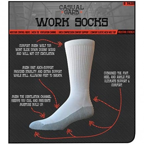 Casual Garb Mens Crew Socks 12 Pair Pack Moisture Wicking Socks Crew Work Socks For Men