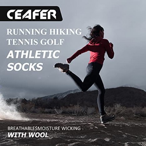 Ceafer Mens Wool Outdoor Sports Hiking Trail Running Skiing Athletic Cycling Crew Socks