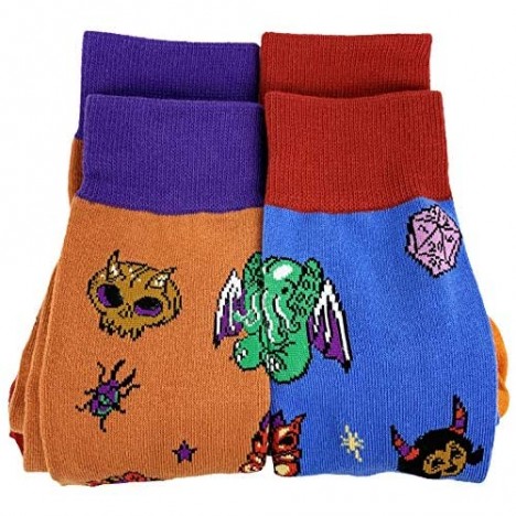 Fantasydice 2 Pairs Of Cthulhu Eldritch Funny Socks For Men Dnd Gifts Mens Socks Gifts Demon Skull Cultist Novelty Gift Call Blue And Orange Gamer Gifts Size 8-12(EU 41-45)