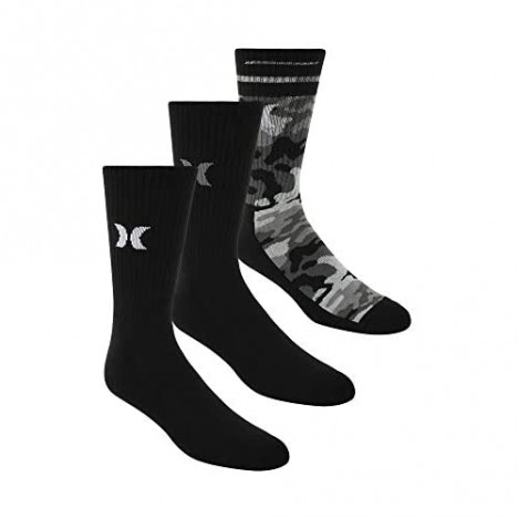 Hurley Men's 3 Pack Crew Socks 10-13 Black/Black/Camo