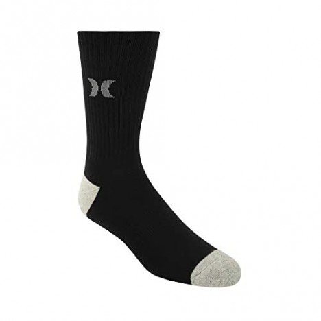 Hurley Men's 3 Pack Crew Socks Black 10-13 black/logo/stripe