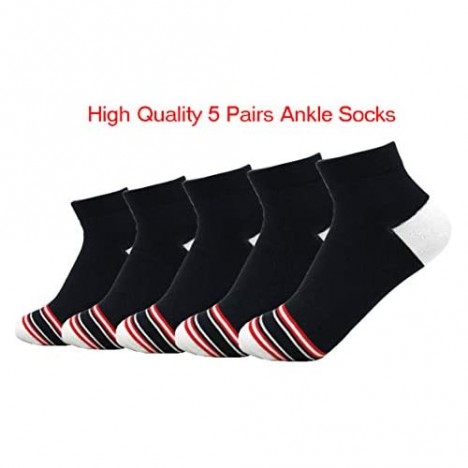 KRICJYH 5 Pack Men's Ankle Socks Cotton Casual Athletic Striped Low Cut Sock Men