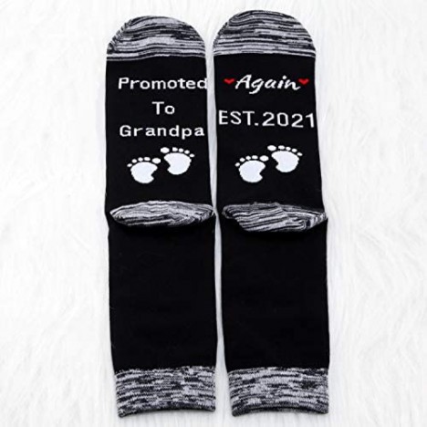 MBMSO Grandpa Again Gifts 2 Pairs Promoted To Grandpa Again EST 2021 Socks Gift