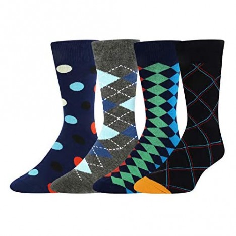 Men Space America Flag Animal Socks Funny Sports Argyle Business Groom Gift in 4 Pack
