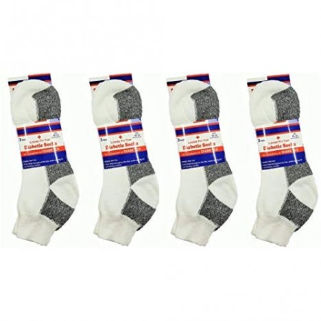 Men's 12 Pairs Diabetic Ankle Socks White Loose Cotton Non-Binding Top 12 Pack Sock Size 10-13 Shoe size 7-11