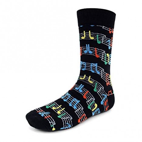 Men's Black Rainbow Music Notes Woven Musician Novelty Crew Dress Socks