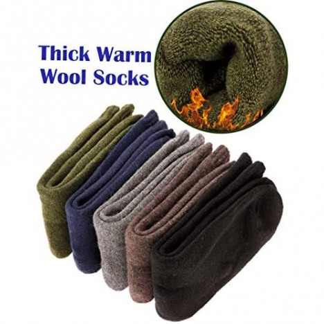 Mens Wool Socks 5 Pairs Boot Work Warm Winter Thick Long Comfy Thermal Crew Heavy Socks for Cold Weather