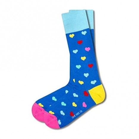 Premium organic cotton Men's blue casual socks with colorful hearts. Hearts