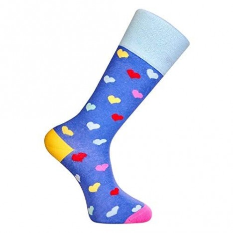 Premium organic cotton Men's blue casual socks with colorful hearts. Hearts