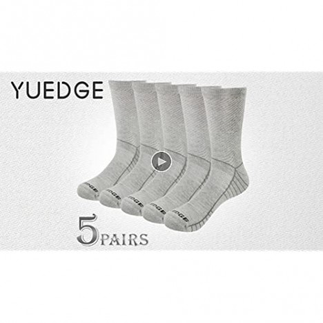 YUEDGE 5 Pairs Men's Casual Cotton Crew Socks Breathable Moisture Wicking Work Sock Sneaker Hiking Cushioned High Socks L-XXL