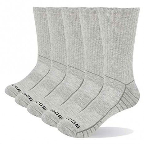 YUEDGE 5 Pairs Men's Casual Cotton Crew Socks Breathable Moisture Wicking Work Sock Sneaker Hiking Cushioned High Socks L-XXL