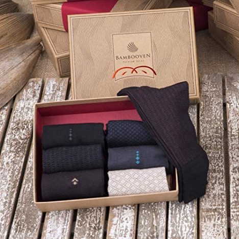 Bambooven Men's Premium Bamboo Lightweight Dress and Trouser Socks Giftbox 8pk.