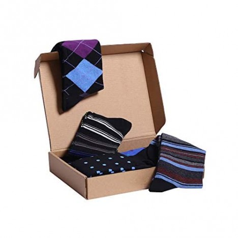 JOURNOW Mens Dress Socks - Fun Colorful Socks for Men - Combed Cotton Patterned Fashion Mens Socks 8 Pack