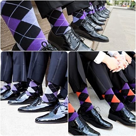 USBingoshop Mens Cotton Argyle Striped Solid Ribbed Black Crew Dress Socks Pack