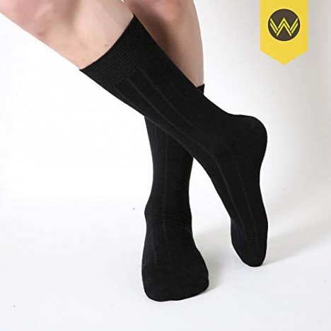 WANDER Mens Dress Socks 8 Pairs Classic Rib Cotton Solid Premium Socks 7-12/13-15