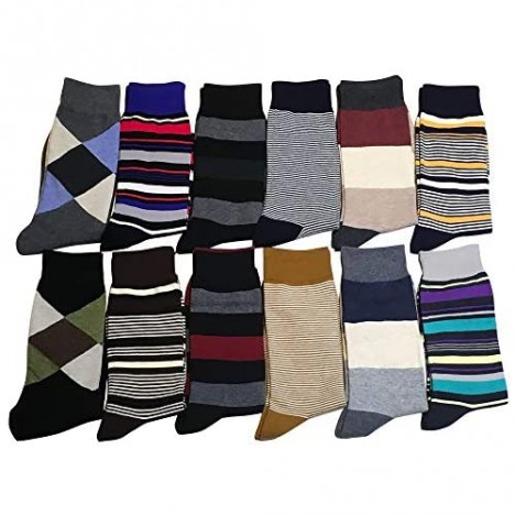 YEJIMONG Men's Cotton Fun Colorful Striped Casual Dress Socks Funky Designed Fancy Socks - 8/12 Pairs Size 9-12