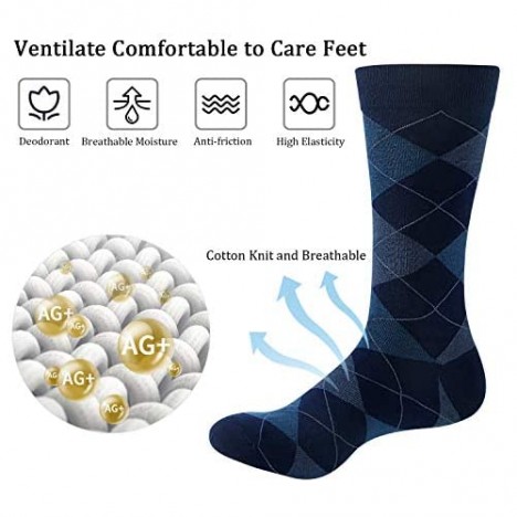 Yousu Mens Dress Socks Business Casual Solid Pattern Cotton Crew Sock 6 Pairs