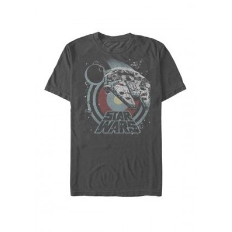 Death Star and Millennium Falcon Logo Short Sleeve Graphic T-Shirt