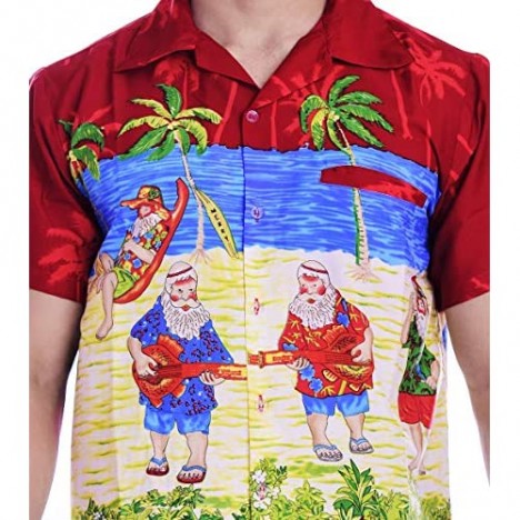 Virgin Crafts Men's Christmas Hawaiian Shirt Holiday Santa Claus Party Casual Beach Shirt