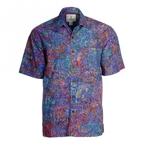 Artisan Outfitters Mens Surfboard Longboard Batik Cotton Hawaiian Shirt (LT Violet) A0214-52-LT