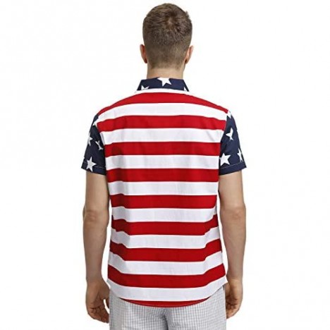 Arvilhill Men's July 4th American Flag Short Sleeve Button Down Shirt