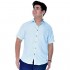 bohio MCS1017 - Mens Shirt White/Aqua Printed - Short Sleeve