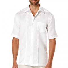 Cubavera Men's Linen-Blend Short Sleeve Textured Shirt with Pocket and Pleats