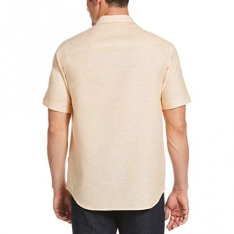 Cubavera Men's Linen-Blend Yarn-Dyed Striped Panel Short Sleeve Button-Down Shirt