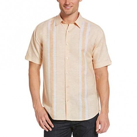 Cubavera Men's Linen-Blend Yarn-Dyed Striped Panel Short Sleeve Button-Down Shirt