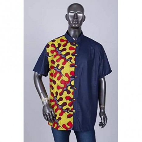 ELISCO African Short Sleeve Mens Shirt Dashiki Print Tops Loose Large Summer Wear