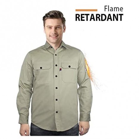 FR Shirt Flame Resistant Work Shirt Men's Cotton 8 oz Lightweight Long Sleeve Khaki Uniform Shirt