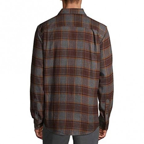 George Clothing Men's Long Sleeve Flannel Shirt (Brown & Grey Plaid Small 34/36)