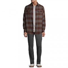 George Clothing Men's Long Sleeve Flannel Shirt (Brown & Grey Plaid Small 34/36)