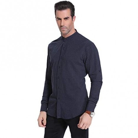iClosam Men's Button Down Casual Shirt Striped Long Sleeve Slim Fit Business Classic Blue