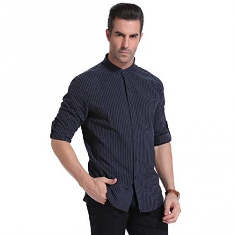 iClosam Men's Button Down Casual Shirt Striped Long Sleeve Slim Fit Business Classic Blue