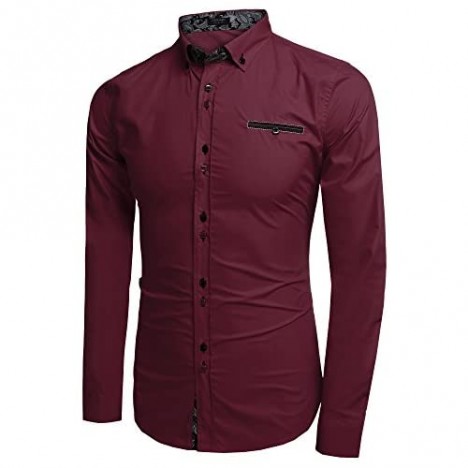 JINIDU Men's Fashion Shirt Casual Slim Fit Long Sleeves Button Down Dress Shirt