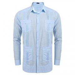 JINIDU Men's Long Sleeve Linen Cuban Guayabera Shirt Casual Button Down Shirt