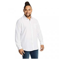 Johnny Bigg Mens Anders Linen Cotton Long Sleeve Chest Pocket Textured Spread Collar Shirt White 7XL