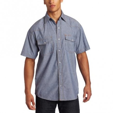Key Industries Men's Short Sleeve Western snap pre-Washed Chambray Shirt